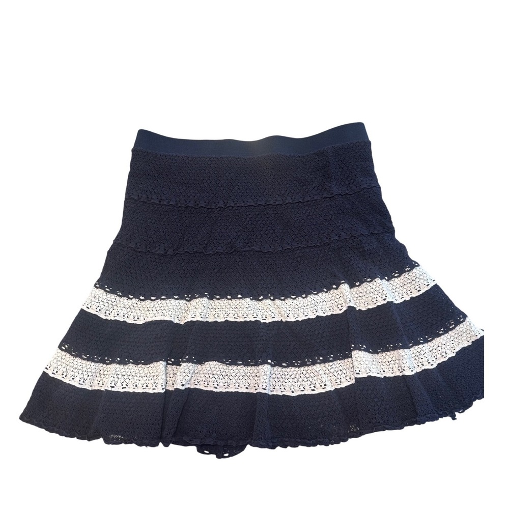 NIC+ZOE Navy Blue/ black White Crochet Knit Tiered Lace Skirt Womens Large